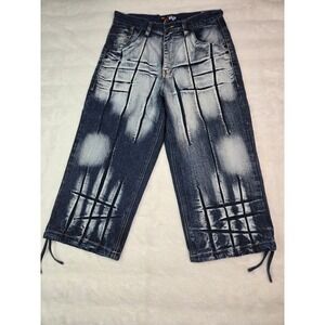 Raw Blue Mens Baggy Graphic Denim Jorts Acid Wash‎ Blue 32 Y2K Skater Streetwear